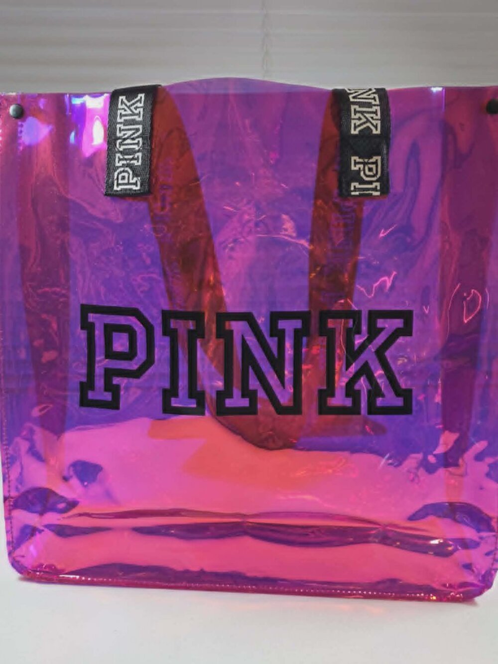 VICTORIAS SECRET PINK BAG TOTE IRIDESCENT CLEAR W/POUCH NEW